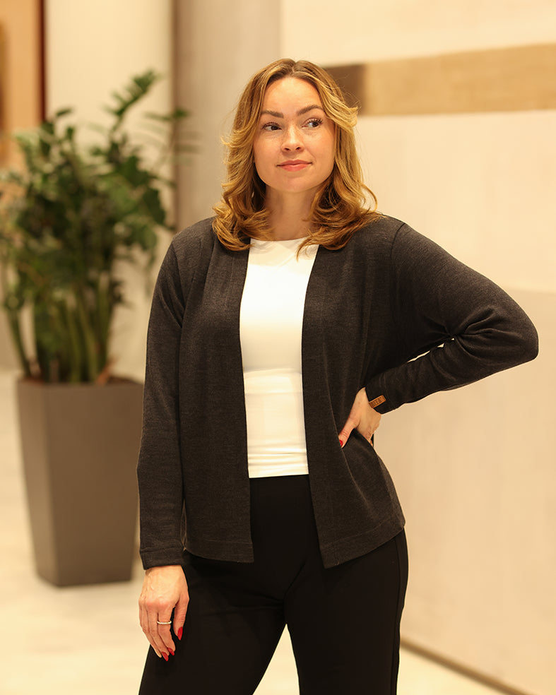 LEMPI - MERINO CARDIGAN, DARK GRAY